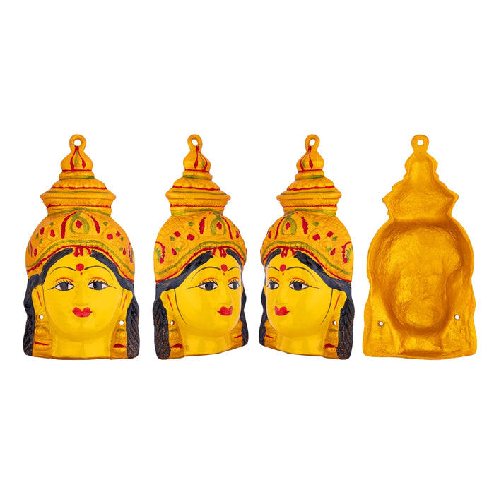 Devi Face Set - 8 Inches | Zinc Ammavari Face/ Ashtalakshmi Face For Pooja Setup And Varalakshmi Decor - Deity Jewellery & Vastra Sets