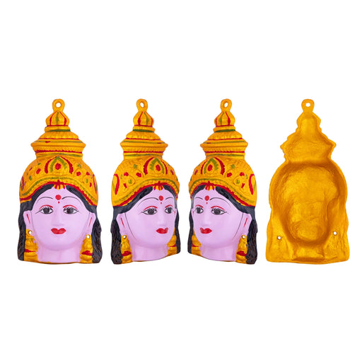 Devi Face Set - 8 Inches | Zinc Ammavari Face/ Ashtalakshmi Face For Pooja Setup And Varalakshmi Decor - Deity Jewellery & Vastra Sets