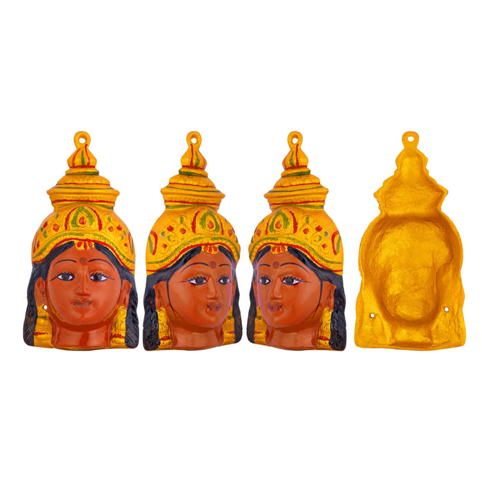 Devi Face Set - 8 Inches | Zinc Ammavari Face/ Ashtalakshmi Face For Pooja Setup And Varalakshmi Decor - Deity Jewellery & Vastra Sets