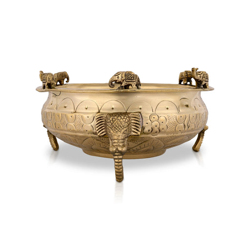 Elephant Leg Urli - 3 x 8 Inches | Brass Uruli / Brass Urli for Home & Office Decoration - Uruli & Flower Pot