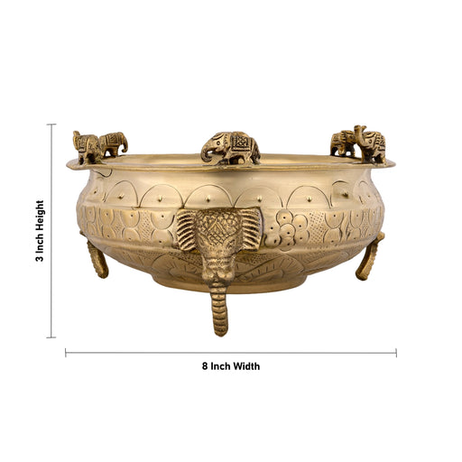 Elephant Leg Urli - 3 x 8 Inches | Brass Uruli / Brass Urli for Home & Office Decoration - Uruli & Flower Pot