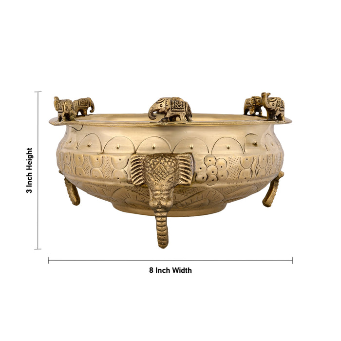 Elephant Leg Urli - 3 x 8 Inches | Brass Uruli / Brass Urli for Home & Office Decoration - Uruli & Flower Pot