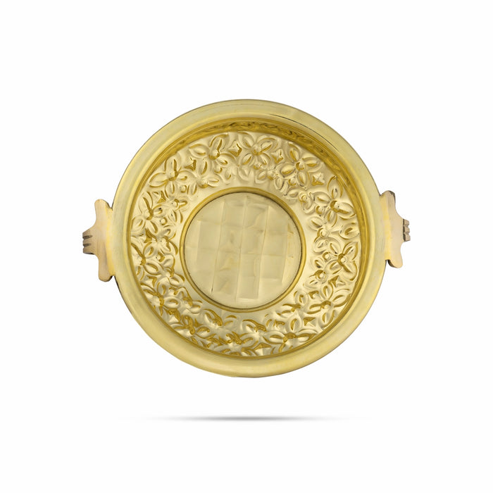 Fower Design Urli - 3 x 9 Inches | Brass Uruli / Brass Urli With Handle for Home & Office Decoration