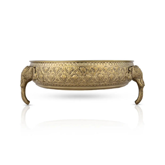 Elephant Leg Urli - 3.75 x 10 inches | Brass Uruli/ Brass Urli for Home & Office Decoration - Uruli & Flower Pot