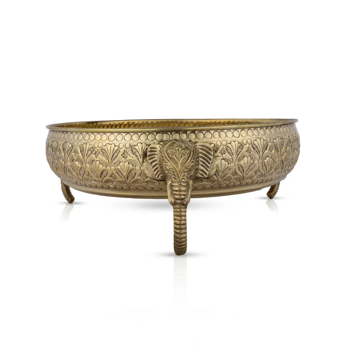 Elephant Leg Urli - 3.75 x 10 inches | Brass Uruli/ Brass Urli for Home & Office Decoration - Uruli & Flower Pot