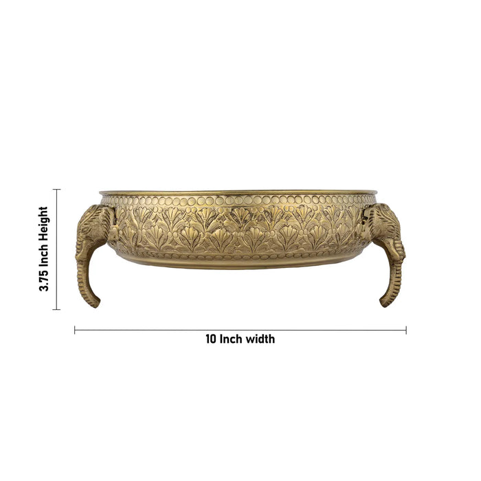 Elephant Leg Urli - 3.75 x 10 inches | Brass Uruli/ Brass Urli for Home & Office Decoration - Uruli & Flower Pot