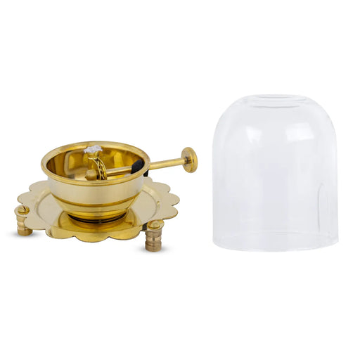 Akhand Lamp Glass Dhoom - 3.5 x 3 inches | Brass Diya Protecter / Adjustable bati / Safe Lamp Cover For Pooja - Nanda Deep & Pyali Deep