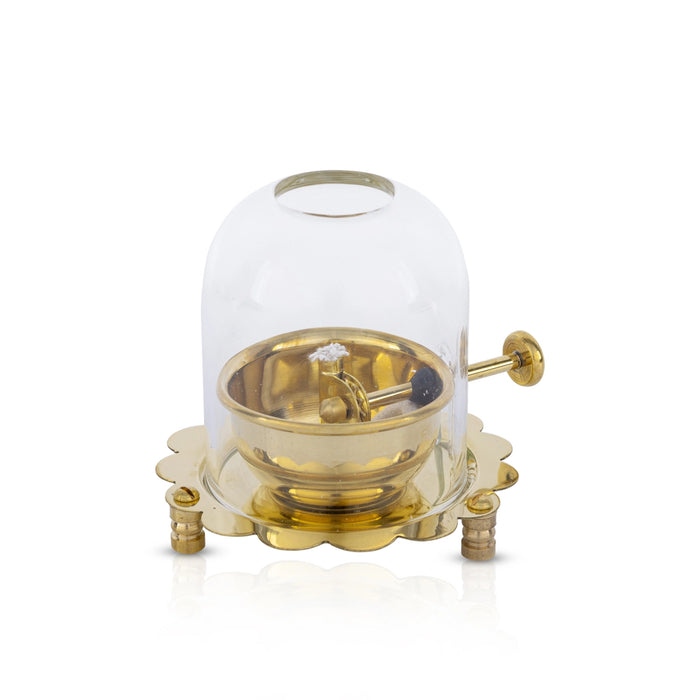 Akhand Lamp Glass Dhoom With Adjustable Bati - 4.5 x 3.5 Inches | Brass Diya Protecter / Safe Lamp Cover For Pooja - Decorative Lamps
