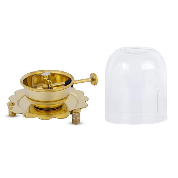Akhand Lamp Glass Dhoom With Adjustable Bati - 4.5 x 3.5 Inches | Brass Diya Protecter / Safe Lamp Cover For Pooja - Decorative Lamps