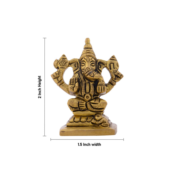 Ganesha Idol - 2 x 1.5 Inches | Antique Brass Statue/ Vinayagar Statue for Pooja/ 150 Gms Approx