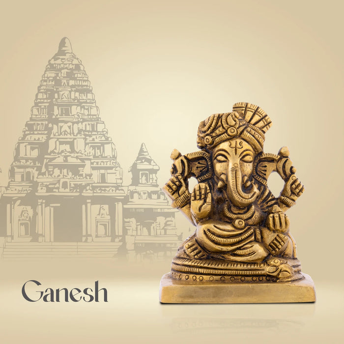 Ganesh Pagidi - 3 x 2.5 Inches | Antique Brass Statue/ Ganesh murti for Pooja/ 505 Gms Approx
