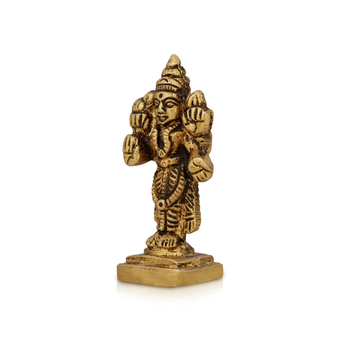 Kannika Parameshwari Amman Standing On Base- 2.25 X 1 Inches | Antique Brass Idol/Kanyaka Parameshwari For Pooja - Brass Murties