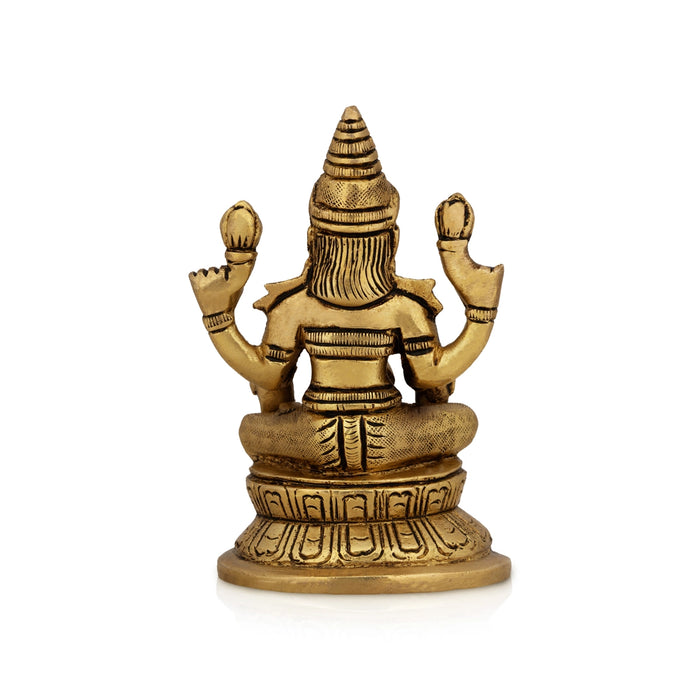 Dhana Lakshmi Idol Sitting On Base - 4 X 2.5 Inches | Antique Brass Idol/ Dhanlaxmi Murti For Wealth Blessings - Brass Murties
