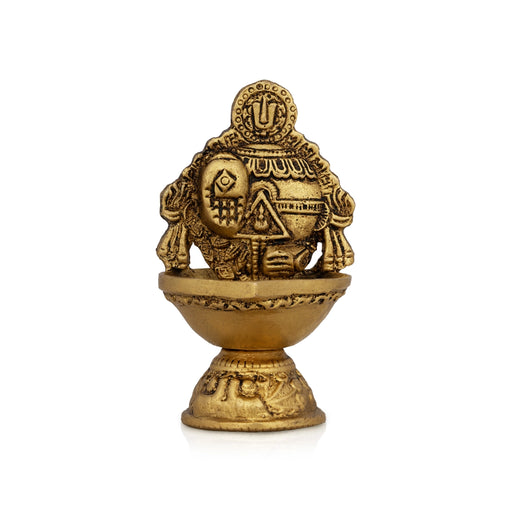Vishnu Shank And Hand Design Brass Lamp - 3.75 X 2.25 Inches | Antique Polish Vilakku/ Brass Deepam For Pooja - Deity Lamps