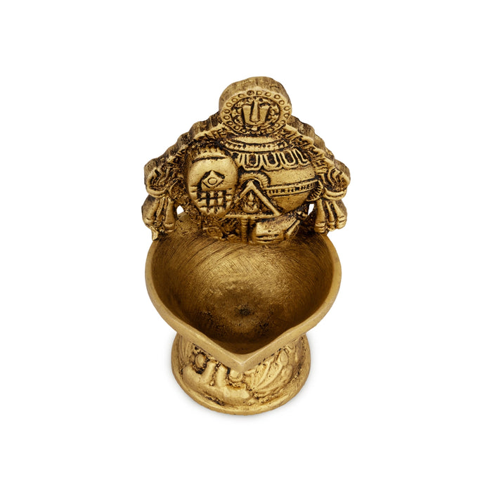 Vishnu Shank And Hand Design Brass Lamp - 3.75 X 2.25 Inches | Antique Polish Vilakku/ Brass Deepam For Pooja - Deity Lamps