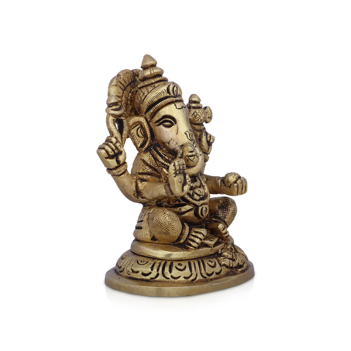 Ganesh Murti - 4 x 3 Inches | Antique Brass Idol/ Ganapati Idol for Pooja/ 2.860 Kgs Approx - Brass Murties