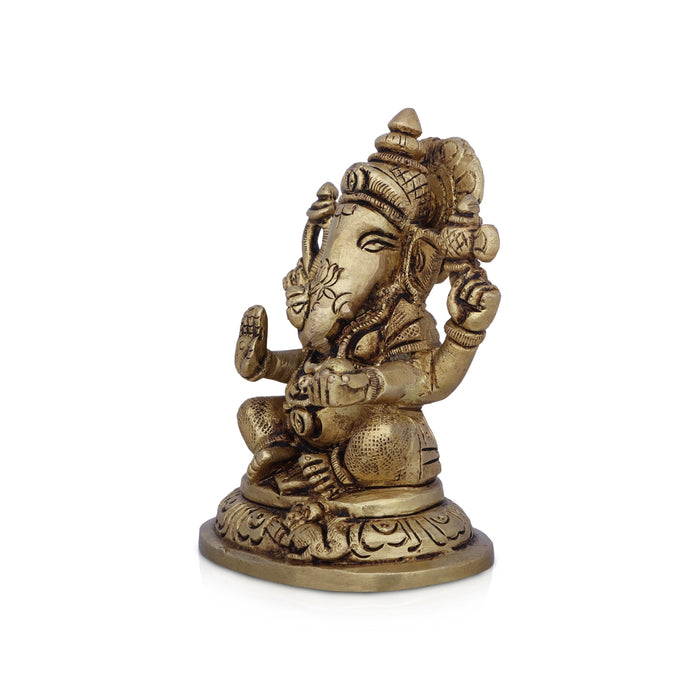 Ganesh Murti - 4 x 3 Inches | Antique Brass Idol/ Ganapati Idol for Pooja/ 2.860 Kgs Approx - Brass Murties