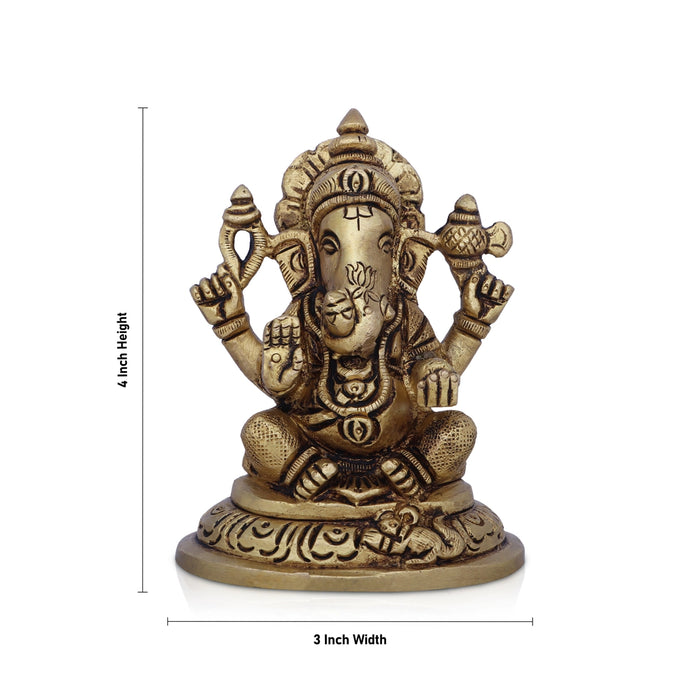Ganesh Murti - 4 x 3 Inches | Antique Brass Idol/ Ganapati Idol for Pooja/ 2.860 Kgs Approx - Brass Murties