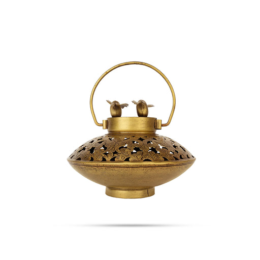 Bird Degchi Design Tealight Candle Holder With Handle- 6.5 X 8.5 Inches | Metal T Light Holder/ Tea Light Holder - Table Stand Accessories