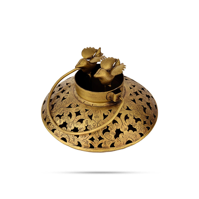 Bird Degchi Design Tealight Candle Holder With Handle- 6.5 X 8.5 Inches | Metal T Light Holder/ Tea Light Holder - Table Stand Accessories
