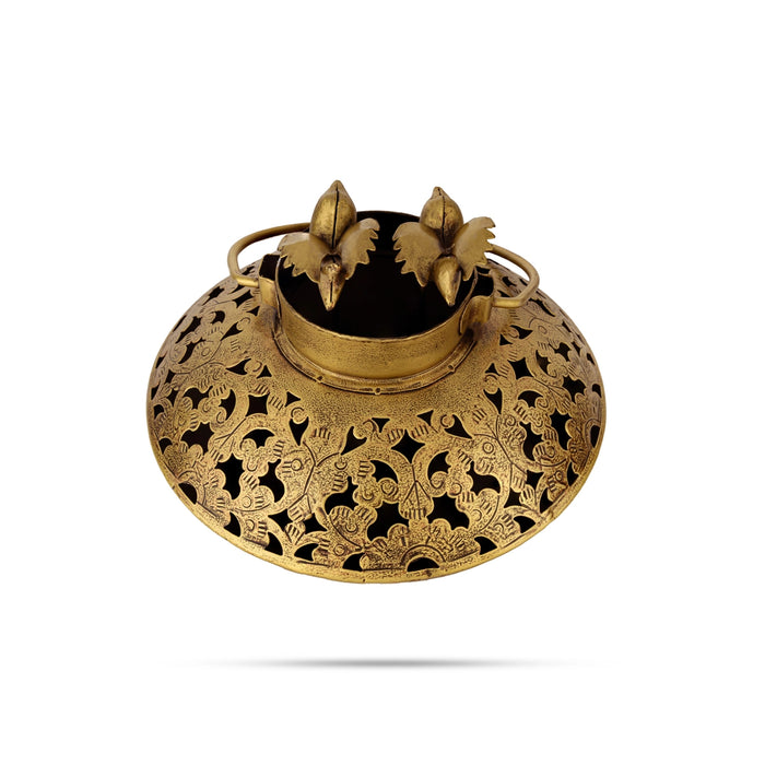 Bird Degchi Design Tealight Candle Holder With Handle- 6.5 X 8.5 Inches | Metal T Light Holder/ Tea Light Holder - Table Stand Accessories