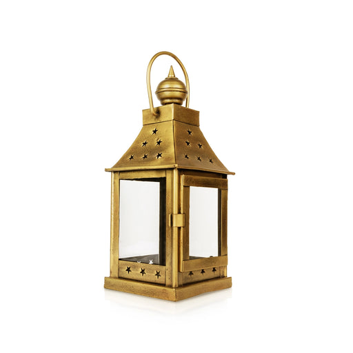 Metal Decorative Lantern With Glass Door- 13 X 4.5 Inches | Diya Stand With Handle/ Tealight Candle Holder - Lamp Stands & Accessories