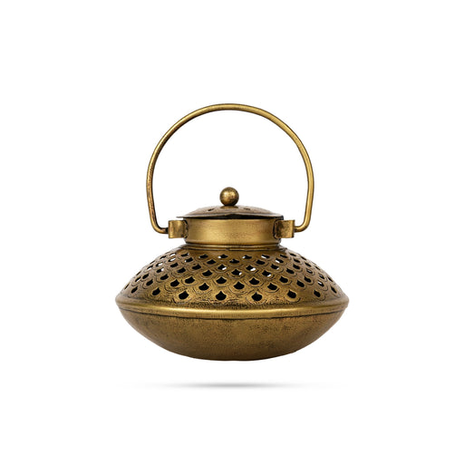 Degchi Design Tealight Candle Holder With Handle- 4 X 5.5 Inches | Metal T Light Holder/ Sambrani Holder For Home - Table Stand Accessories