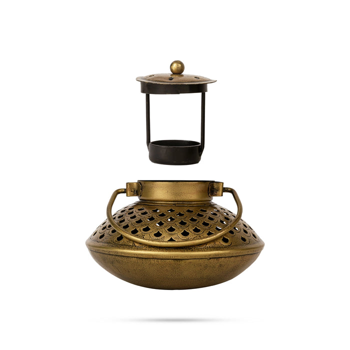 Degchi Design Tealight Candle Holder With Handle- 4 X 5.5 Inches | Metal T Light Holder/ Sambrani Holder For Home - Table Stand Accessories