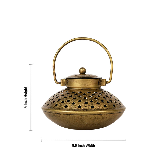 Degchi Design Tealight Candle Holder With Handle- 4 X 5.5 Inches | Metal T Light Holder/ Sambrani Holder For Home - Table Stand Accessories