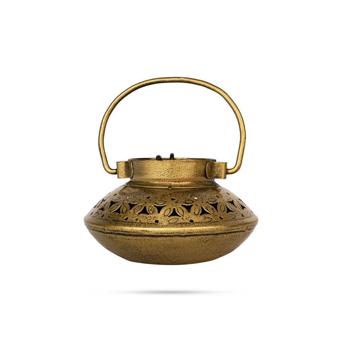 Degchi Design Tealight Candle Holder With Handle- 3 X 5 Inches | Iron Sambrani Holder/ T Light Holder For Home - Table Stand Accessories
