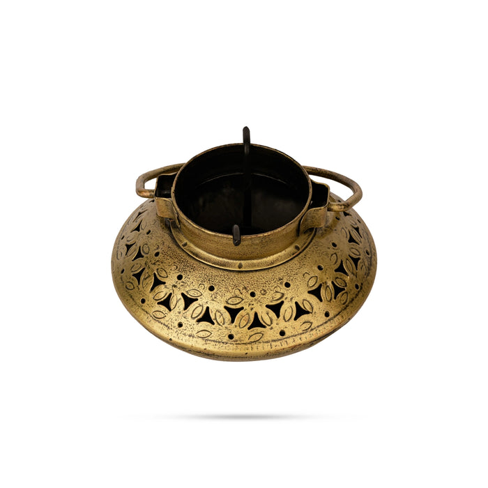 Degchi Design Tealight Candle Holder With Handle- 3 X 5 Inches | Iron Sambrani Holder/ T Light Holder For Home - Table Stand Accessories