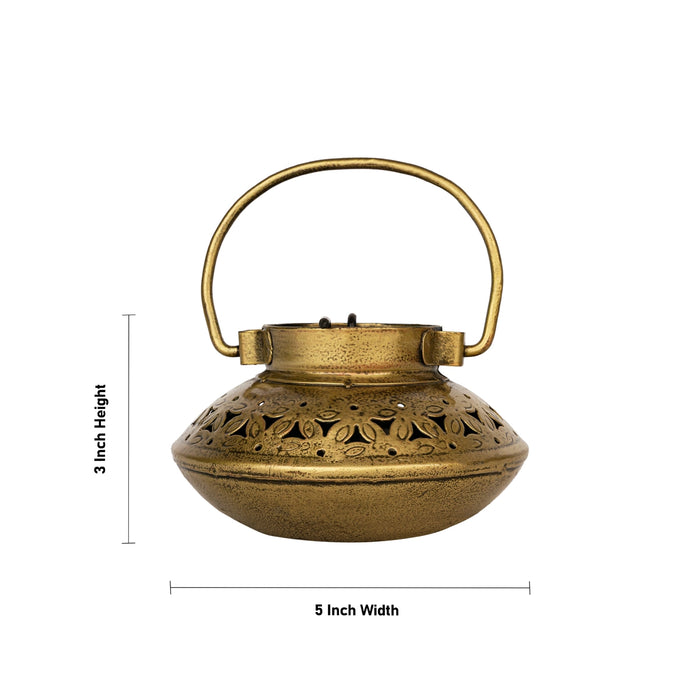 Degchi Design Tealight Candle Holder With Handle- 3 X 5 Inches | Iron Sambrani Holder/ T Light Holder For Home - Table Stand Accessories