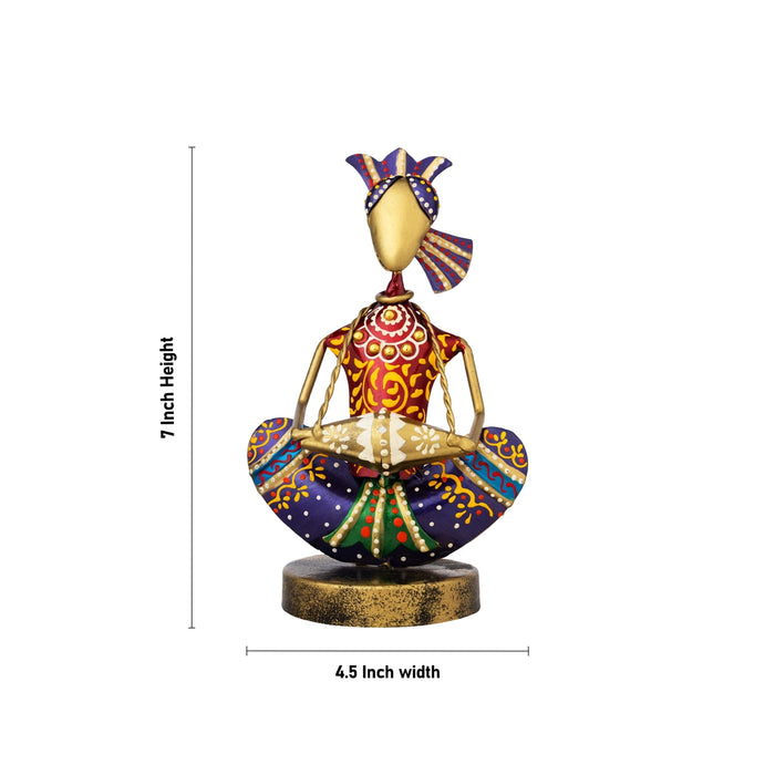 Sitting Rajasthani Musician Couple Pair- 7 X 4.5 Inches | Diwali Decor/ Iron Musician Showpiece For Home Decor - Table Stand Accessories