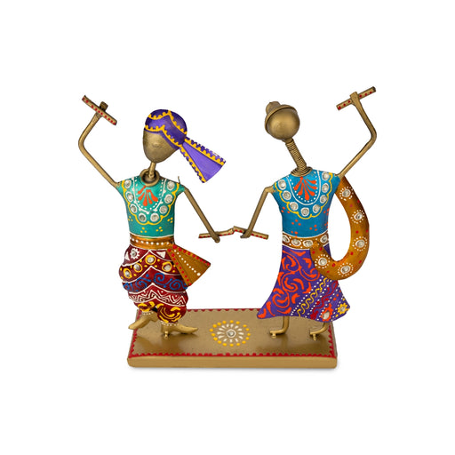 Dandiya Couple With Base - 9 X 6.5 Inches | Diwali Decor/ Iron Dancing Couple Showpiece For Home Decoration - Table Stand Accessories