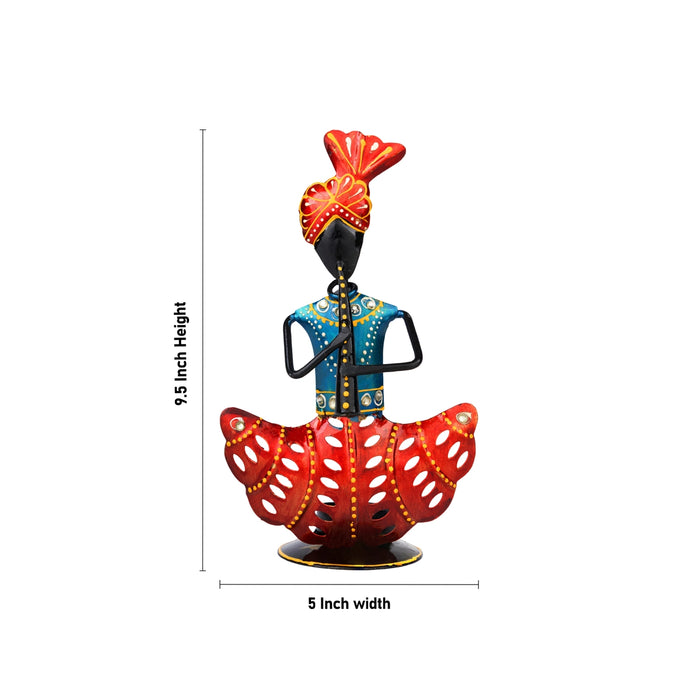 Rajasthani Musician Couple Pair With Tealight Candle Holder- 9.5 X 5 Inches | Musician Showpiece/ Diwali Decor - Table Stand Accessories