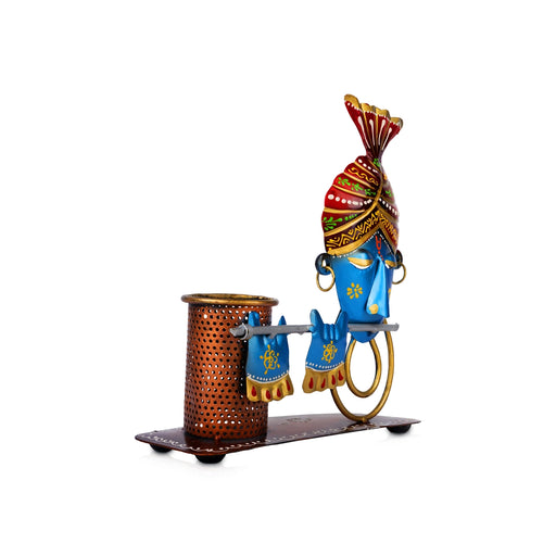Musician Krishna Design Pen Stand- 9.75 X 8 Inches | Iron Pen Holder/Pen Organizer For Office Desk, Home Study - Table Stand Accessories