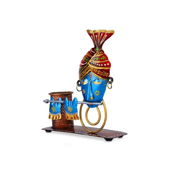 Musician Krishna Design Pen Stand- 9.75 X 8 Inches | Iron Pen Holder/Pen Organizer For Office Desk, Home Study - Table Stand Accessories