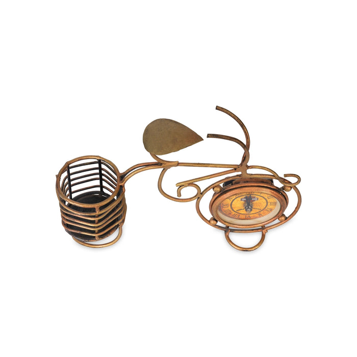 Cycle Design Watch With Pen Stand- 7.75 X 10.25 Inches | Pen Holder/ Pen Organizer For Office Desk, Study Table - Table Stand Accessories