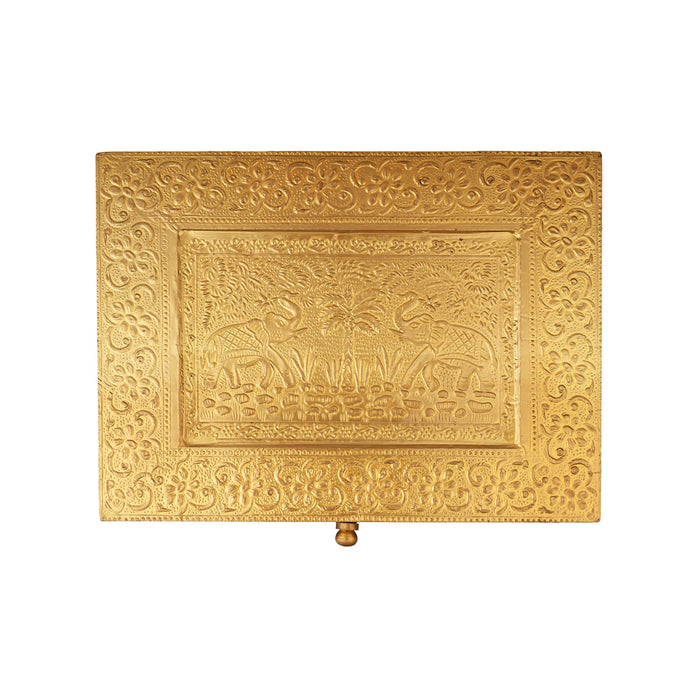 Brass Polished Storage Box - 2.75 X 8 X 8 Inches | Dry Fruit Box/ Wooden Box For Kitchen Organization - Pooja Box & Paduka