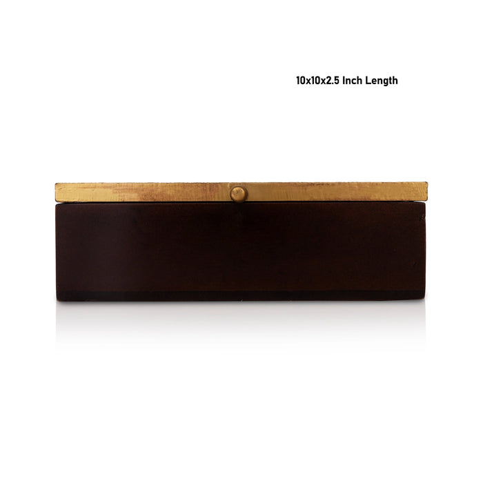 Brass Polished Storage Box - 2.75 X 8 X 8 Inches | Dry Fruit Box/ Wooden Box For Kitchen Organization - Pooja Box & Paduka