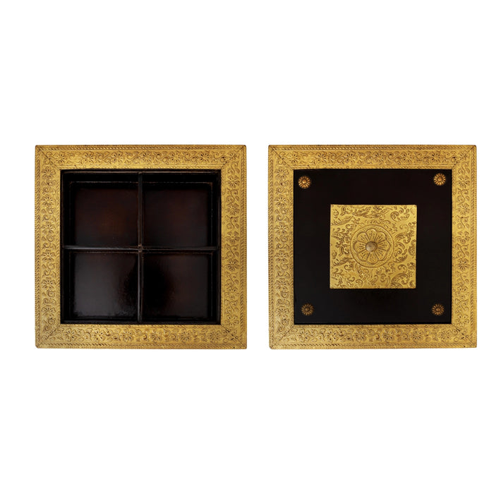 Brass Polished Storage Box - 1.75 X 10 X 8 Inches | Dry Fruit Box/ Wooden Box For Kitchen Organization - Pooja Box & Paduka