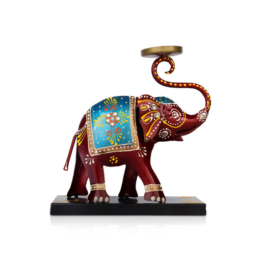 Elephant Statue Design Tealight Candle Holder- 7 X 6.25 Inches | Iron T Light Holder/ Tea Light Stand For Home - Table Stand Accessories