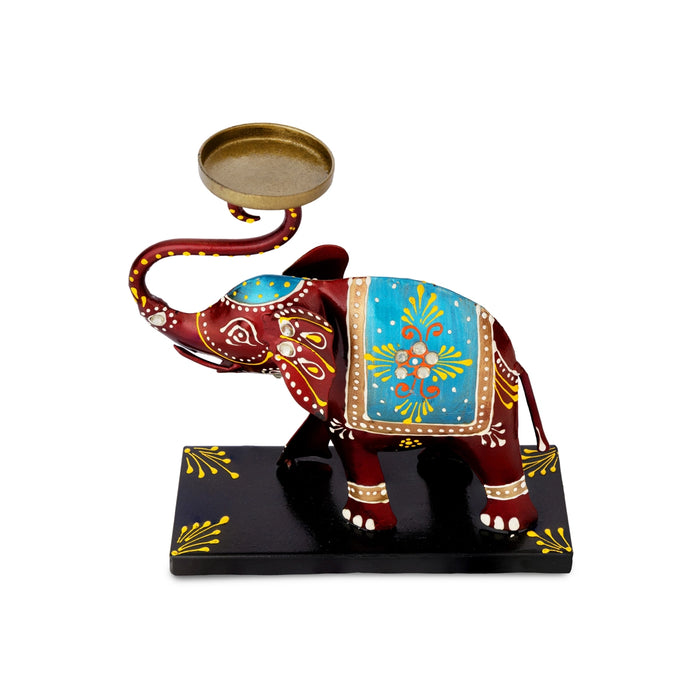 Elephant Statue Design Tealight Candle Holder- 7 X 6.25 Inches | Iron T Light Holder/ Tea Light Stand For Home - Table Stand Accessories