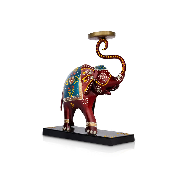 Elephant Statue Design Tealight Candle Holder- 7 X 6.25 Inches | Iron T Light Holder/ Tea Light Stand For Home - Table Stand Accessories