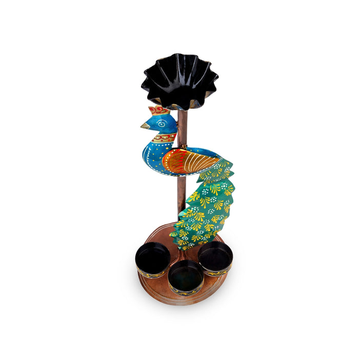 Peacock Design Tealight Candle Holder - 13.5 X 5 Inches | T Light Holder/ Tea Light Stand For Home Decor - Table Stand Accessories