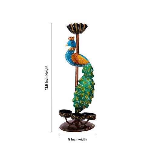 Peacock Design Tealight Candle Holder - 13.5 X 5 Inches | T Light Holder/ Tea Light Stand For Home Decor - Table Stand Accessories
