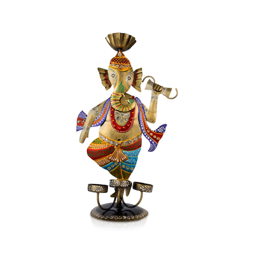 Ganesh Murti Design Tealight Candle Holder- 16 X 8 Inches | Iron T Light Holder/ Tea Light Stand For Home Decor - Table Stand Accessories