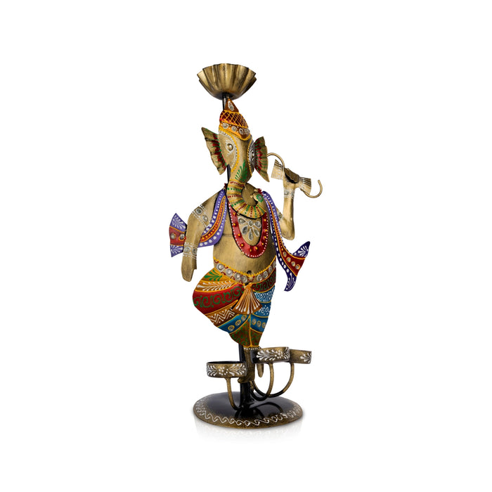 Ganesh Murti Design Tealight Candle Holder- 16 X 8 Inches | Iron T Light Holder/ Tea Light Stand For Home Decor - Table Stand Accessories