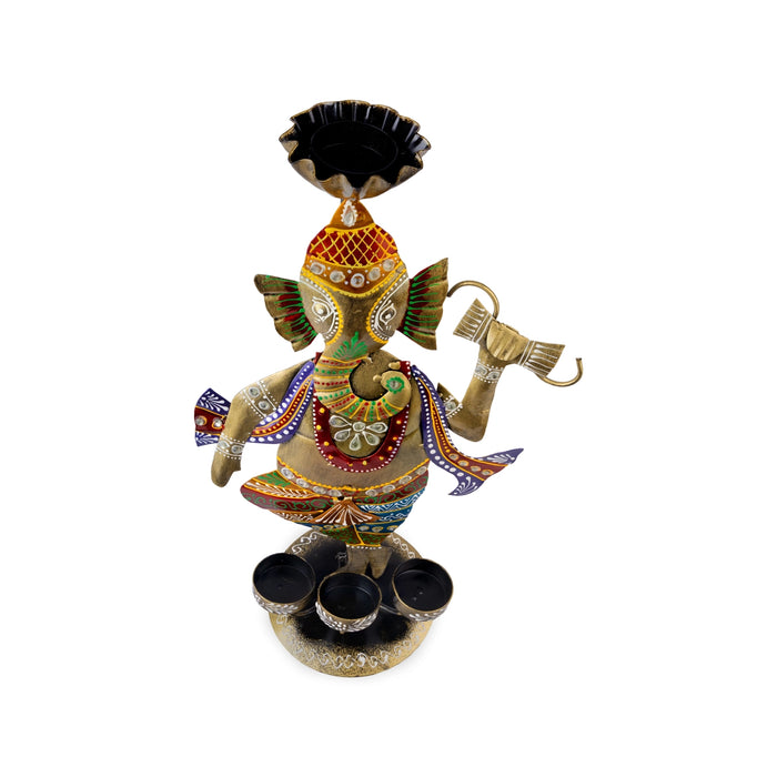 Ganesh Murti Design Tealight Candle Holder- 16 X 8 Inches | Iron T Light Holder/ Tea Light Stand For Home Decor - Table Stand Accessories