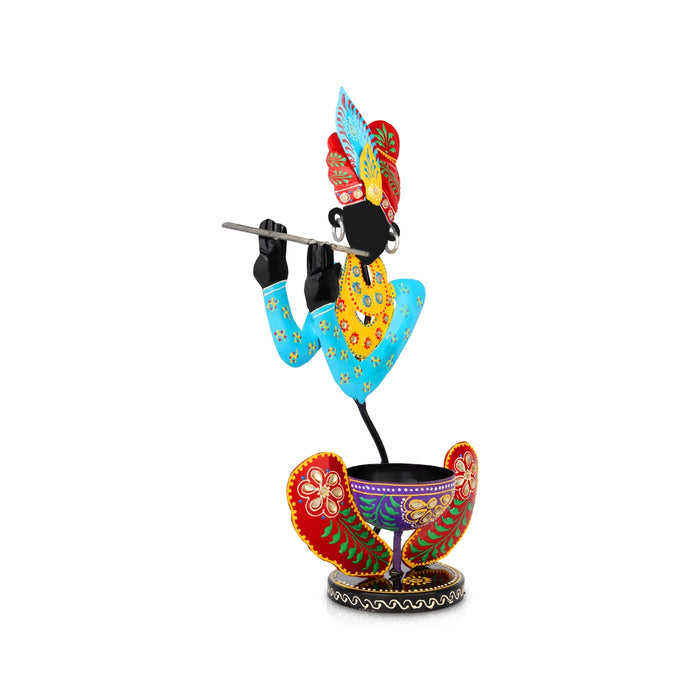 Krishna Murti Design Tealight Candle Holder- 13.5 X 7.5 Inches | T Light Holder/ Tea Light Stand For Home Decor - Table Stand Accessories